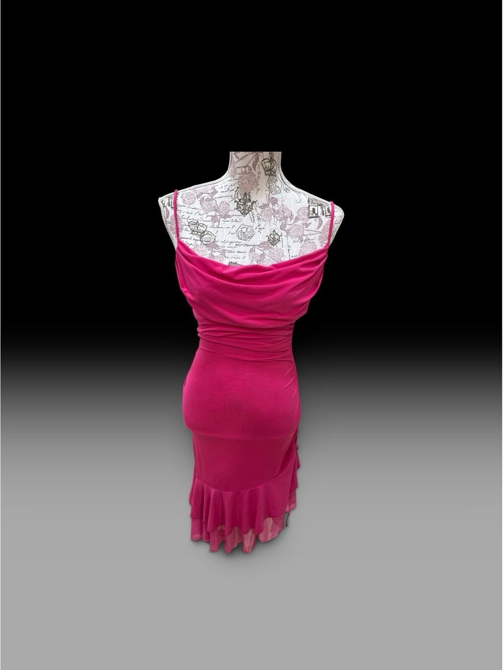 Vintage 90’s Women Barbie Pink Gathered Side Spaghetti Strap Sz S Stretchy Dress